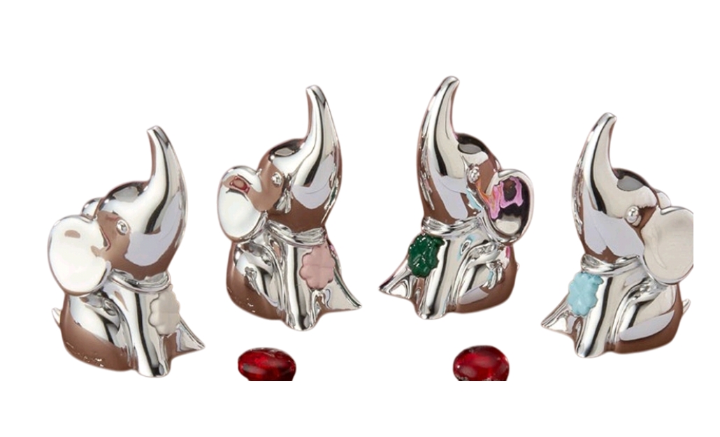 Bomboniera elefante in argento con quadrifoglio
