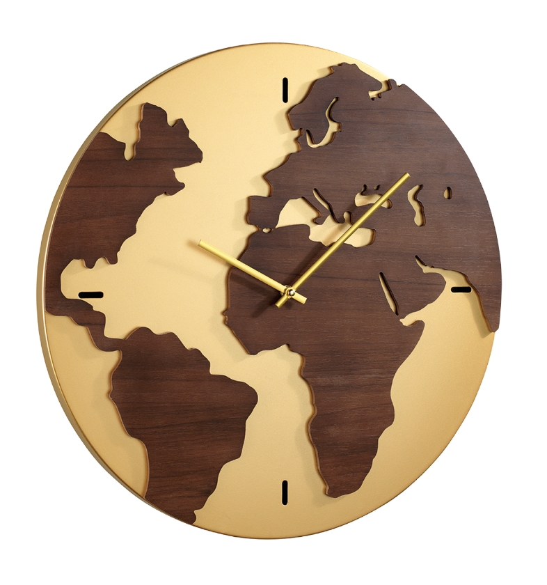 Orologio planisfero metallo oro e legno