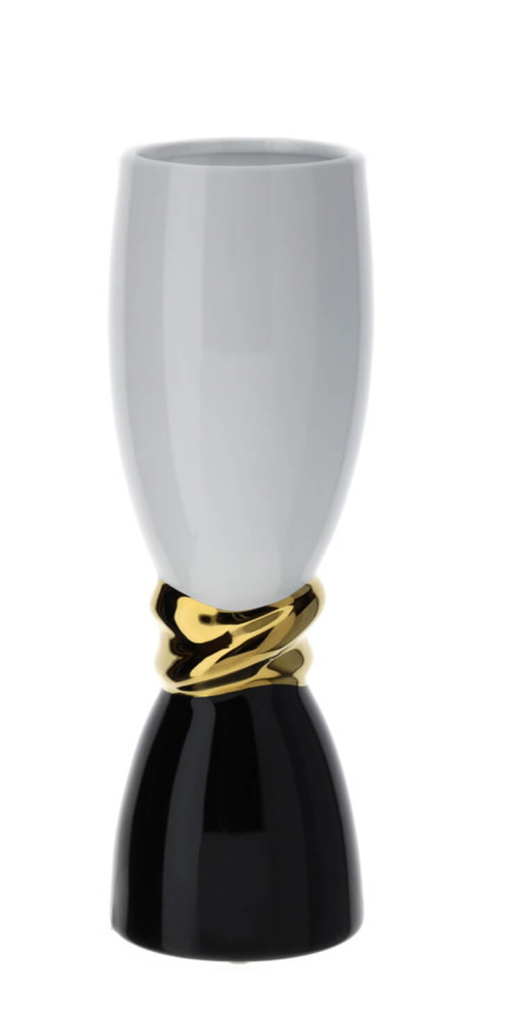 Vaso moderno bianco oro e nero h36 cm