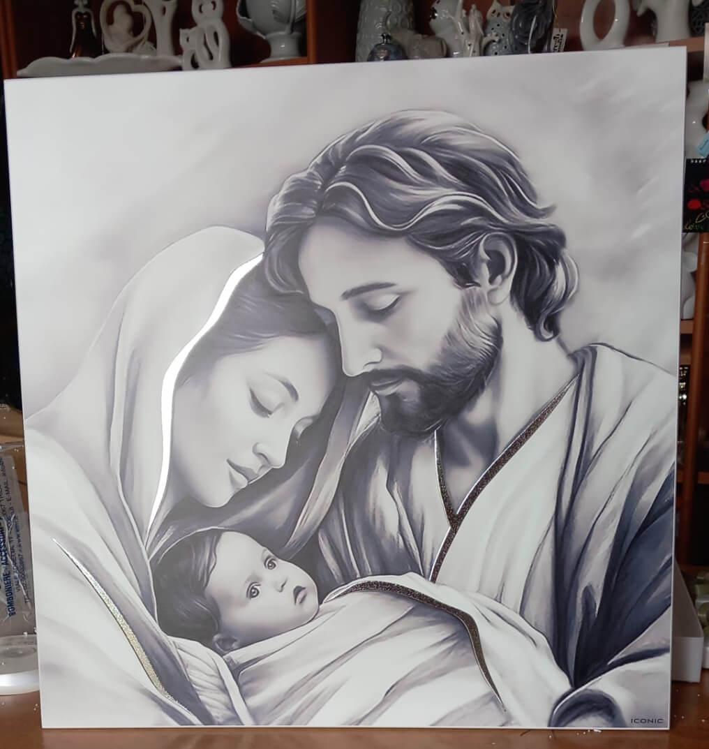 Capezzale sacra famiglia in legno colore argento