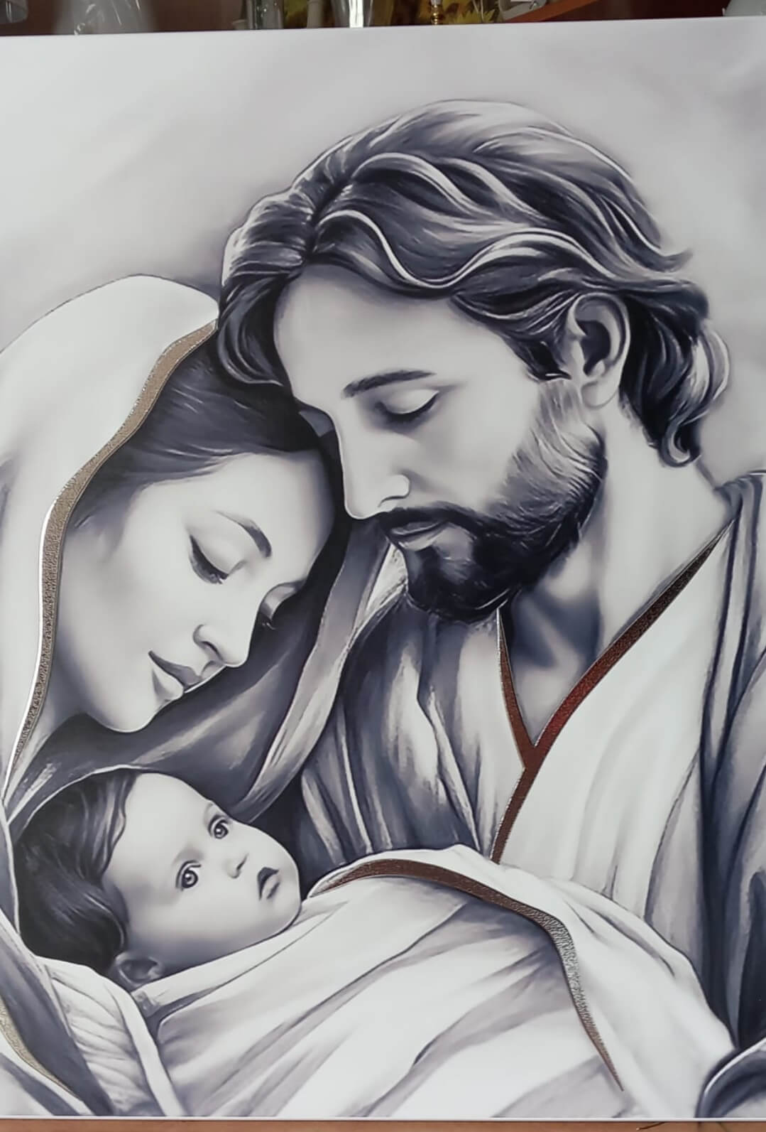 Capezzale sacra famiglia in legno colore argento - immagine 2