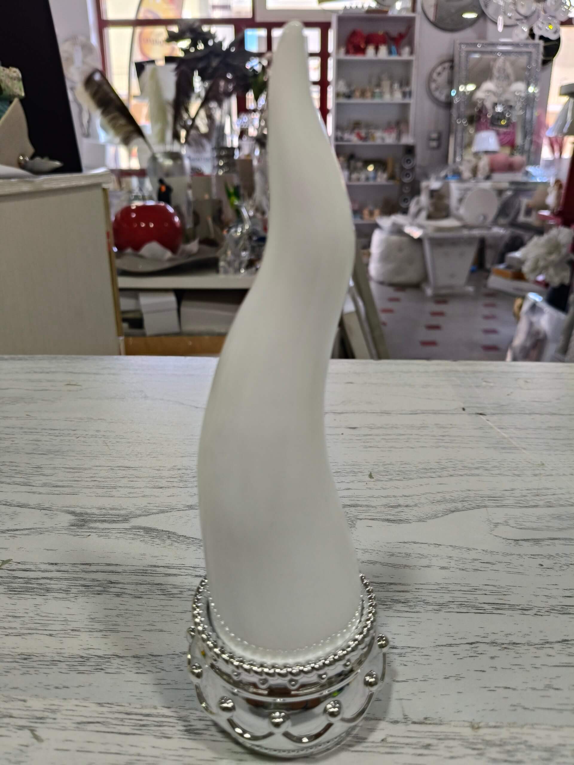 Corno portafortuna bianco base argento h 21 cm Valenti argenti