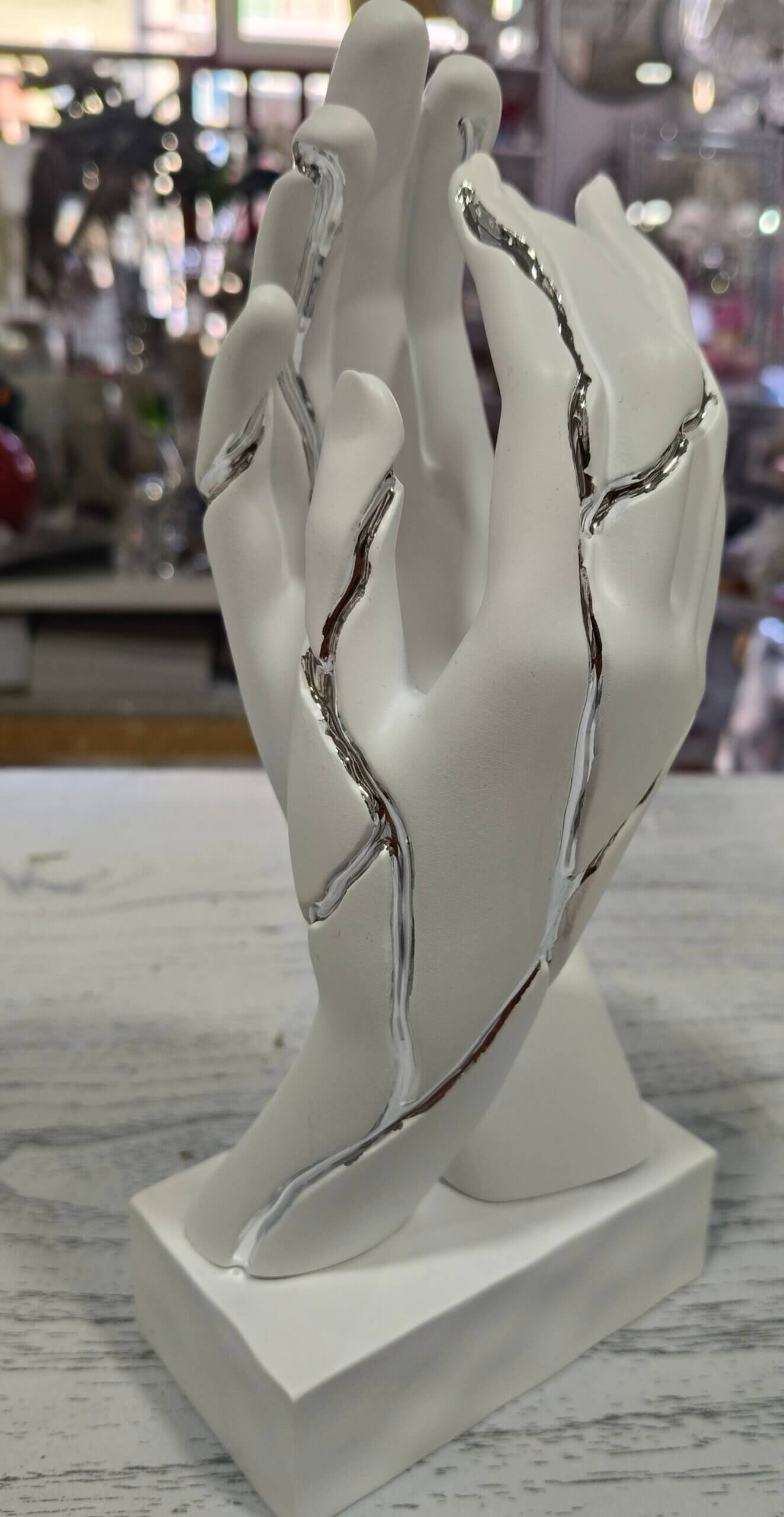 Scultura mani crepe bianco argento Bongelli preziosi h22 cm - immagine 3