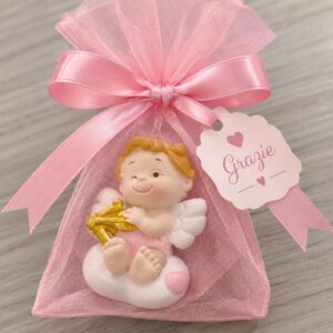 Bomboniere angeli puttini rosa battesimo nascita lotto 23 pz